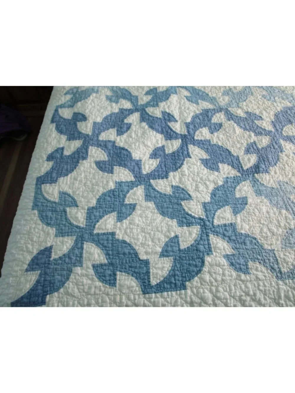 Drunkards Path Handmade Patchwork Quilt Blue White Faded Damaged Full Size